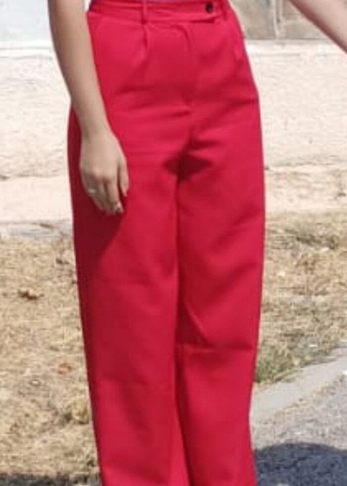 Kırmızı palazzo kumaş pantolon - Görsel 4