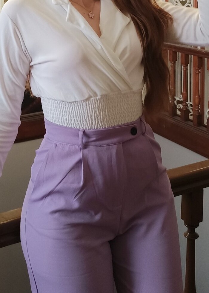 Lila palazzo kumaş pantolon - Görsel 2