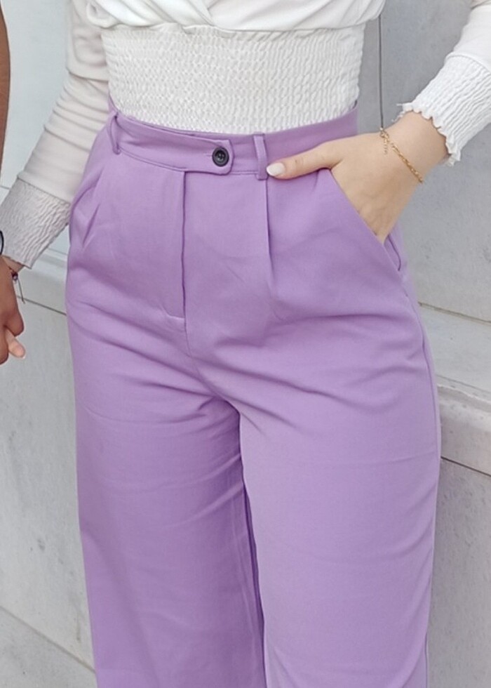 Lila palazzo kumaş pantolon - Görsel 3