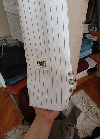 Siyah çizgili beyaz blazer ceket - Görsel 5