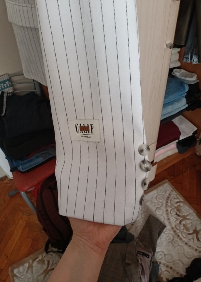 Siyah çizgili beyaz blazer ceket - Görsel 5