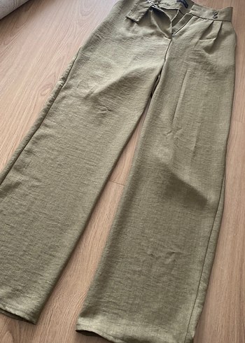 Bej Keten Kadın Kumaş Pantolon