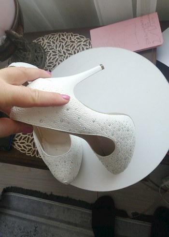 Beyaz Simli Stiletto Gelinlik Ayakkabısı - Görsel 5