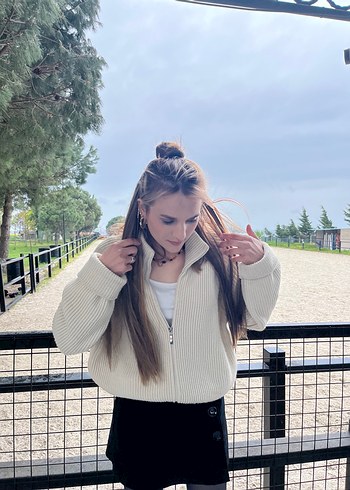Kadın Bej Yün Bomber Ceket, Rahat Kesim