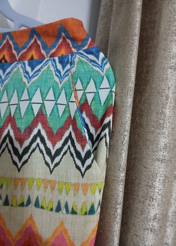 Bohem Çok Renkli Piliseli Uzun Kumaş Pantolon - Görsel 2