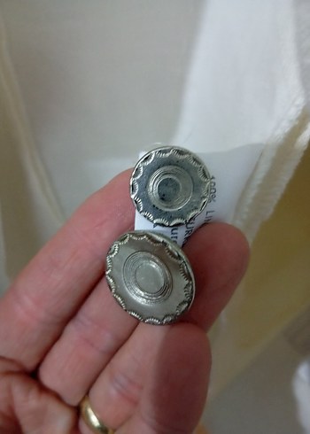 Düğmeli Beyaz Keten Kadın Blazer Ceket - Görsel 5