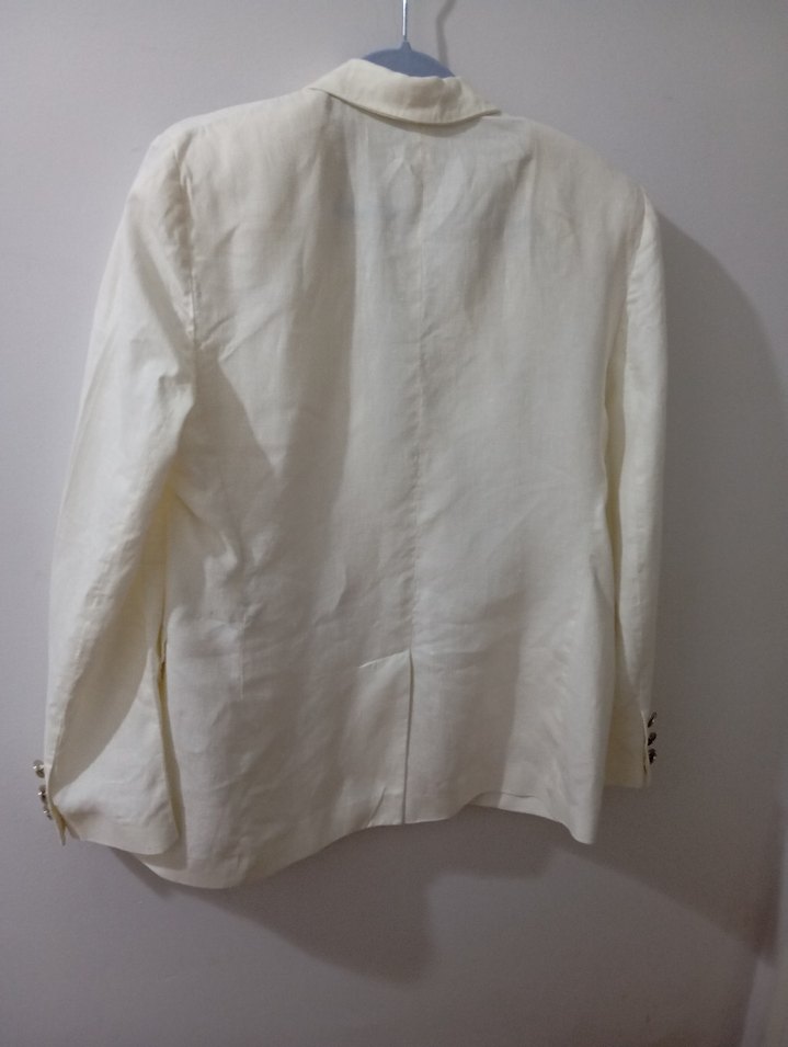 Düğmeli Beyaz Keten Kadın Blazer Ceket - Görsel 2