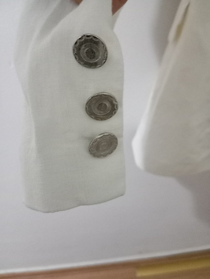 Düğmeli Beyaz Keten Kadın Blazer Ceket - Görsel 3