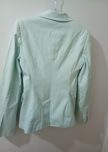 su yeşili  Düğmeli Kadın Keten Blazer Ceket - Görsel 4