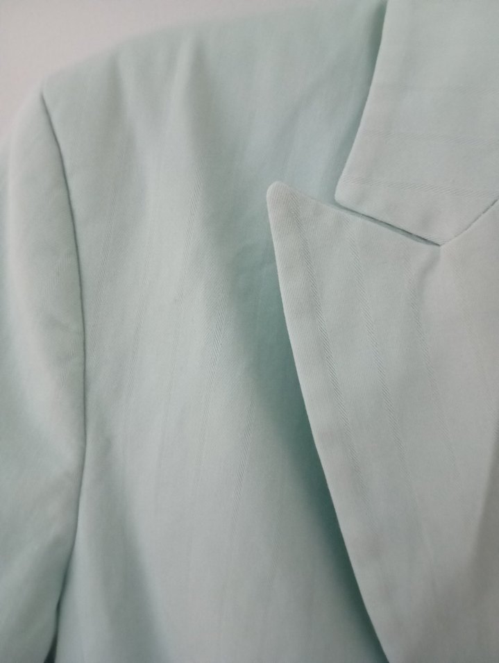 su yeşili  Düğmeli Kadın Keten Blazer Ceket - Görsel 3