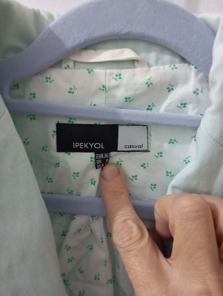 su yeşili  Düğmeli Kadın Keten Blazer Ceket - Görsel 2