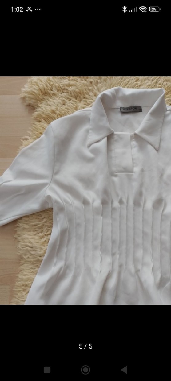 Beyaz Kısa Kollu Piliseli Keten Kadın Gömlek - Görsel 5