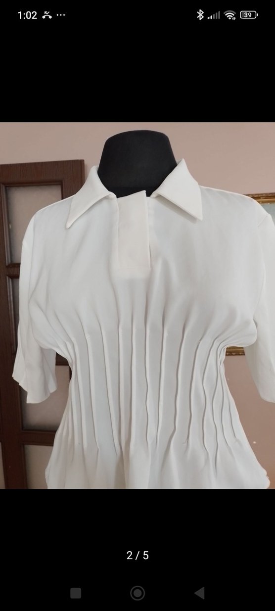 Beyaz Kısa Kollu Piliseli Keten Kadın Gömlek - Görsel 4