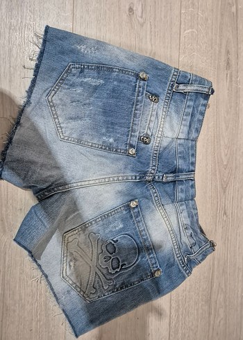 Nakışlı Kemerli Rock Punk Kadın Kot Şort - Görsel 2