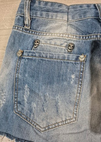 Nakışlı Kemerli Rock Punk Kadın Kot Şort - Görsel 5