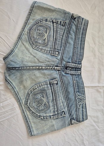 Killstar Kadın Gri Bağlama Desenli Mini Denim y2k vintage Şort