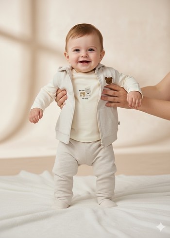 Zara Ayıcık Logolu Premium Erkek Bebek/Çocuk 3lü Takım
