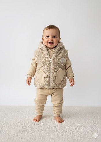 Peluş Yelekli 3 İplik 3lü Unisex Bebek Tulum |Kışlık & Mevsimlik