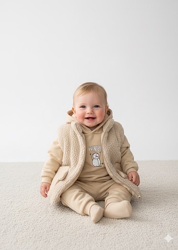 Zara Peluş Yelekli 3 İplik 3lü Unisex Bebek Tulum |Kışlık & Mevsimlik