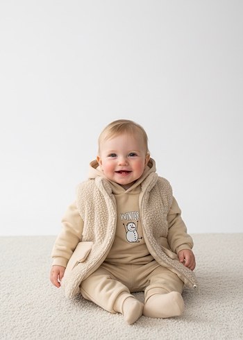 Diğer Peluş Yelekli 3lü 3 İplik Unisex Bebek Eşofman Takım