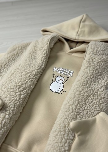 2 Yaş Beden ten rengi Renk Peluş Yelekli 3lü 3 İplik Unisex Bebek Eşofman Takım