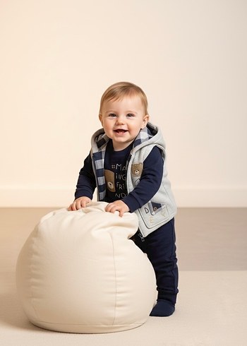 HelloBaby Gri Erkek Bebek Uzun Kollu 3'lü Takım