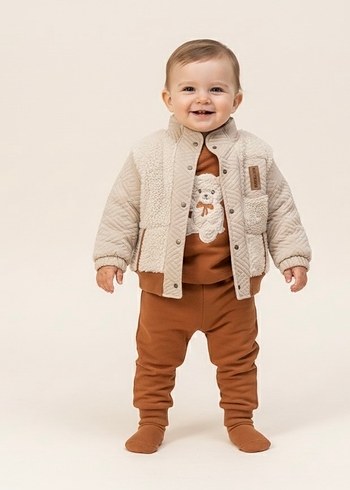 Ayıcık Nakışlı Ceketli 3 Parça 3 İplik Bebek Eşofman Takımı - Görsel 2