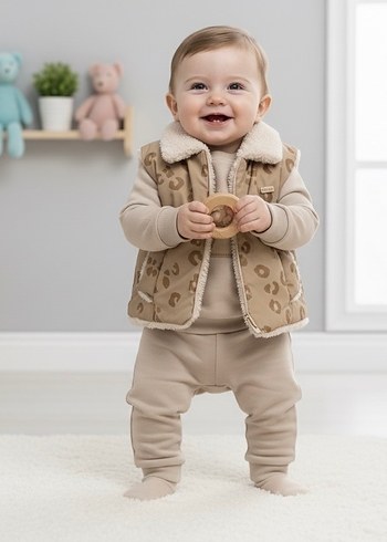 Peluş Detaylı Erkek Bebek Kışlık Eşofman Takımı - Görsel 2