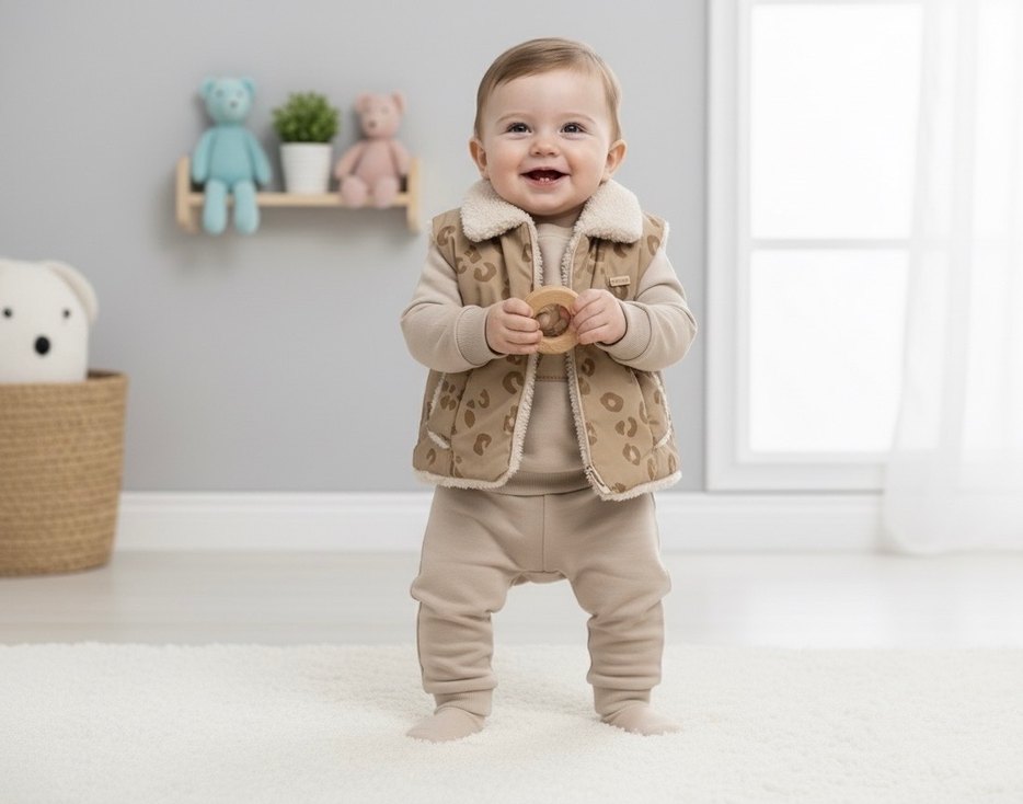 Peluş Detaylı Erkek Bebek Kışlık Eşofman Takımı - Görsel 2