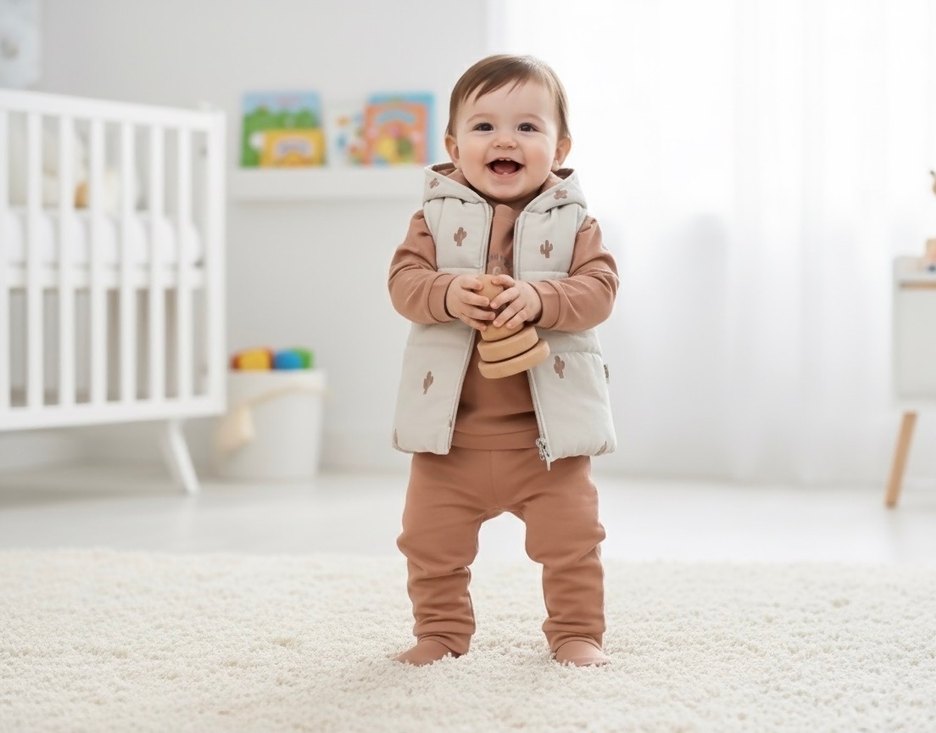 Kaktüs Nakışlı 3 Parça Unisex Açık Taba Bebek Takımı (9-12 Ay) - Görsel 2