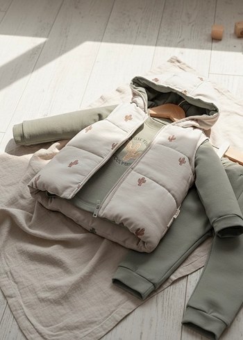 Kaktüs Nakışlı 3 Parça Yelekli Unisex Haki Bebek Takımı(9-12 Ay) - Görsel 6