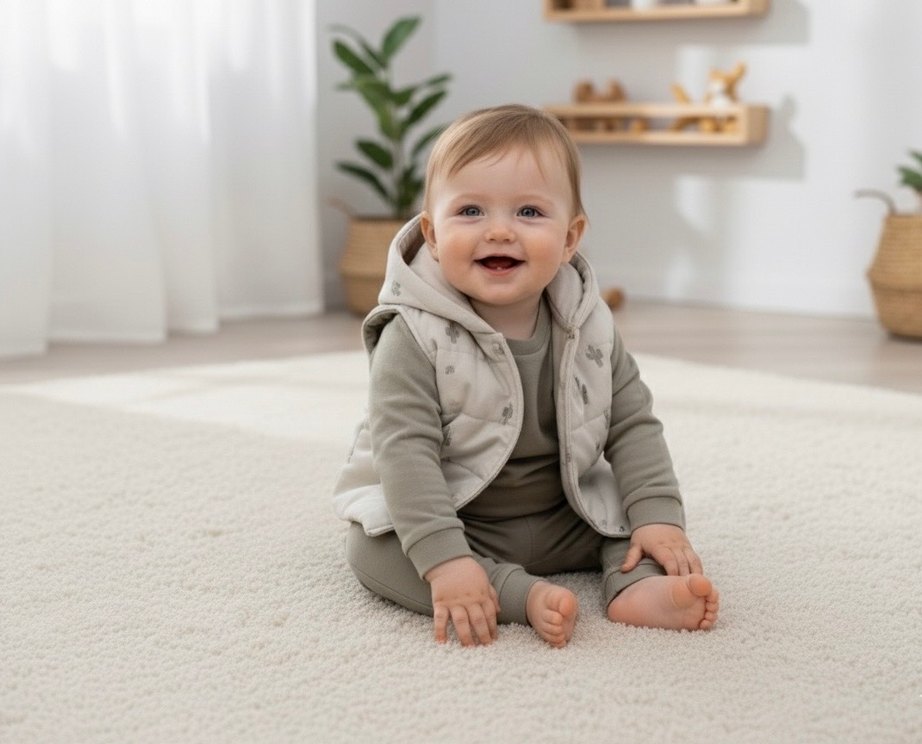 Kaktüs Nakışlı 3 Parça Yelekli Unisex Haki Bebek Takımı(9-12 Ay) - Görsel 2