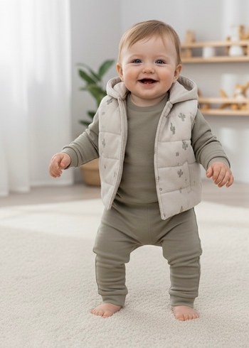 Kaktüs Nakışlı 3 Parça Unisex Haki Bebek Takımı(12-18 Ay) - Görsel 4