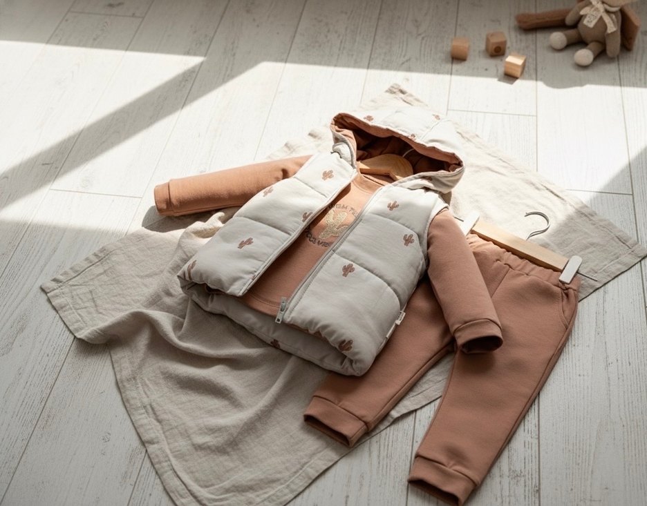 Kaktüs Nakışlı 3 Parça Unisex Açık Taba Bebek Takımı (12-18 Ay) - Görsel 3