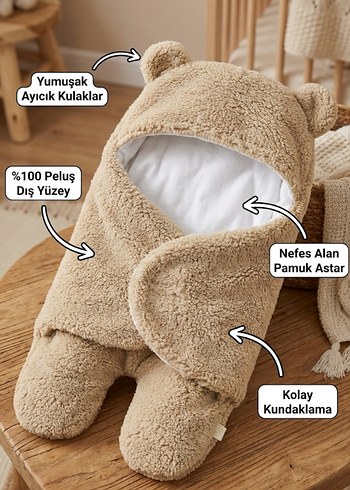 Peluş içi Pamuk Astarlı Bebe Kundak Battaniye | Çok Amaçlı - Görsel 2