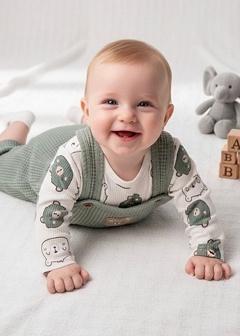 3lü Bebek Tulum Salopet Çorap Seti Unisex Bebek Takımı - Görsel 3