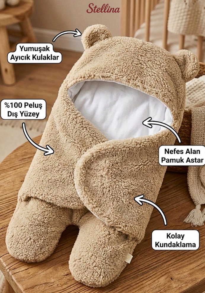 Peluş Wellsoft Kumaş Organik Pamuk Astarlı Kışlık Bebe Tulum - Görsel 3