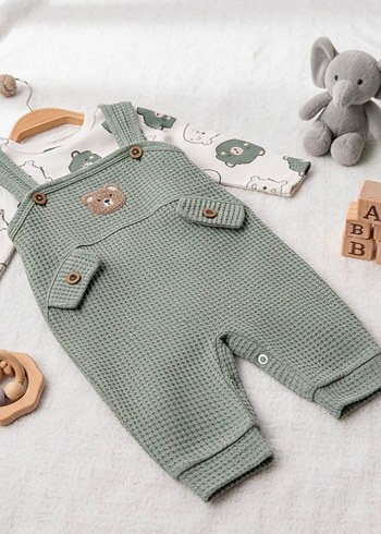 3lü Bebek Tulum Salopet Çorap Seti Unisex Bebek Takımı - Görsel 3