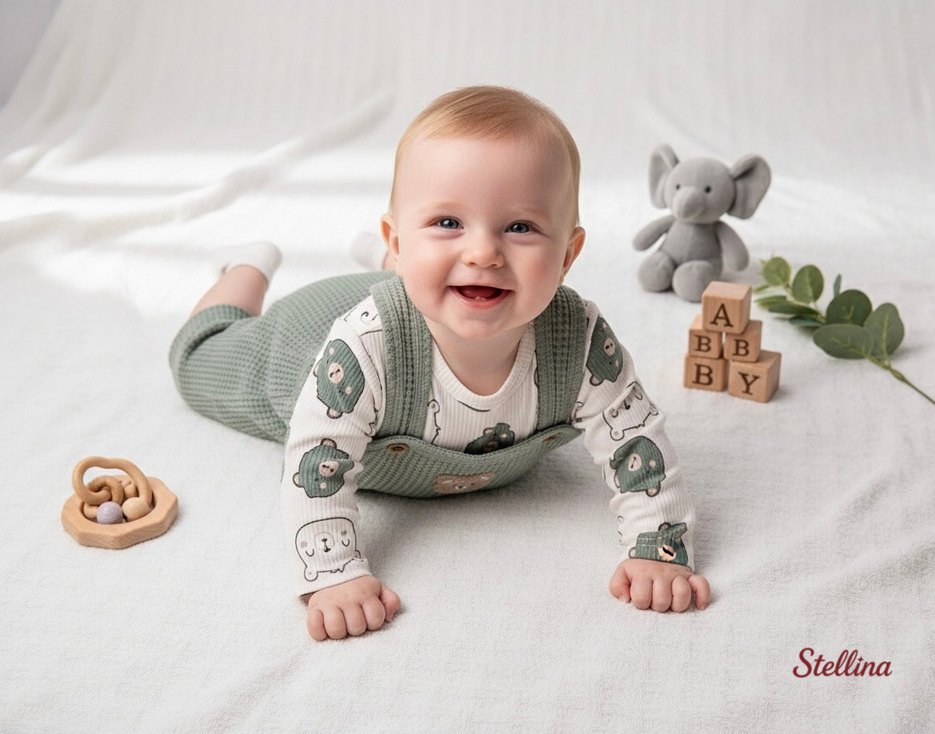 3lü Bebek Tulum Salopet Çorap Seti Unisex Bebek Takımı - Görsel 2