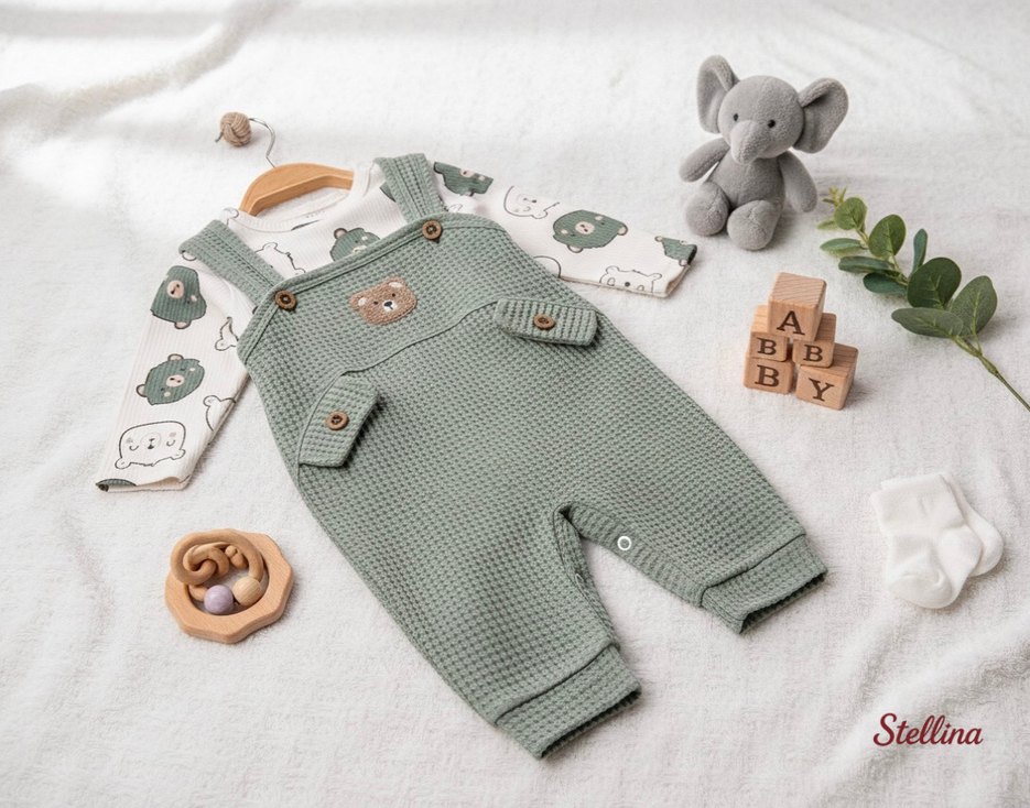 3lü Bebek Tulum Salopet Çorap Seti Unisex Bebek Takımı - Görsel 3