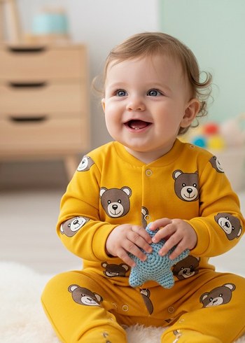 3 Ay Beden Ayıcık desenli Unisex Penye Tulum