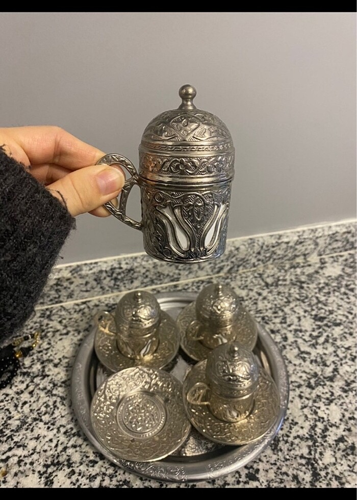 Osmanlı Bakır 4 kişilik türk kahvesi fincan seti - Görsel 3