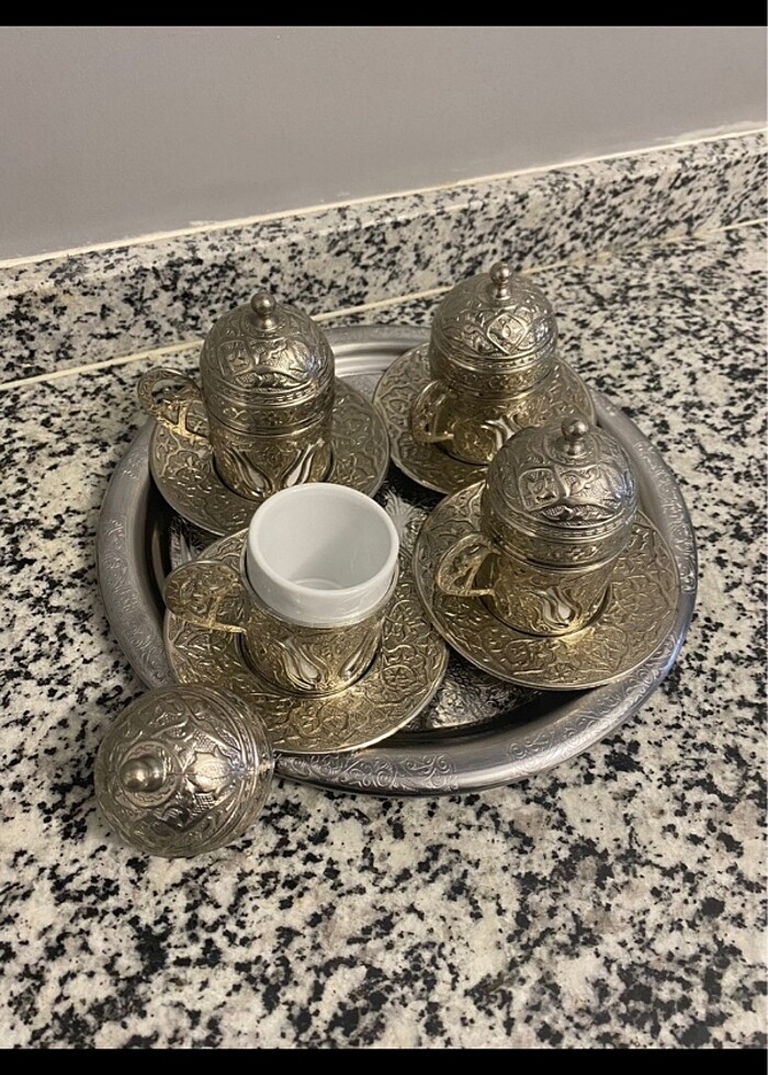 Osmanlı Bakır 4 kişilik türk kahvesi fincan seti - Görsel 2