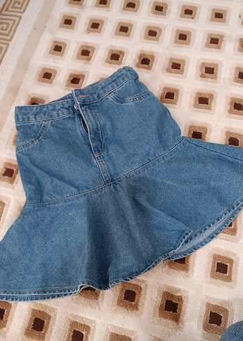 10 Yaş Beden Trend Kot Etek, Fırfırlı, Rahat Kesim