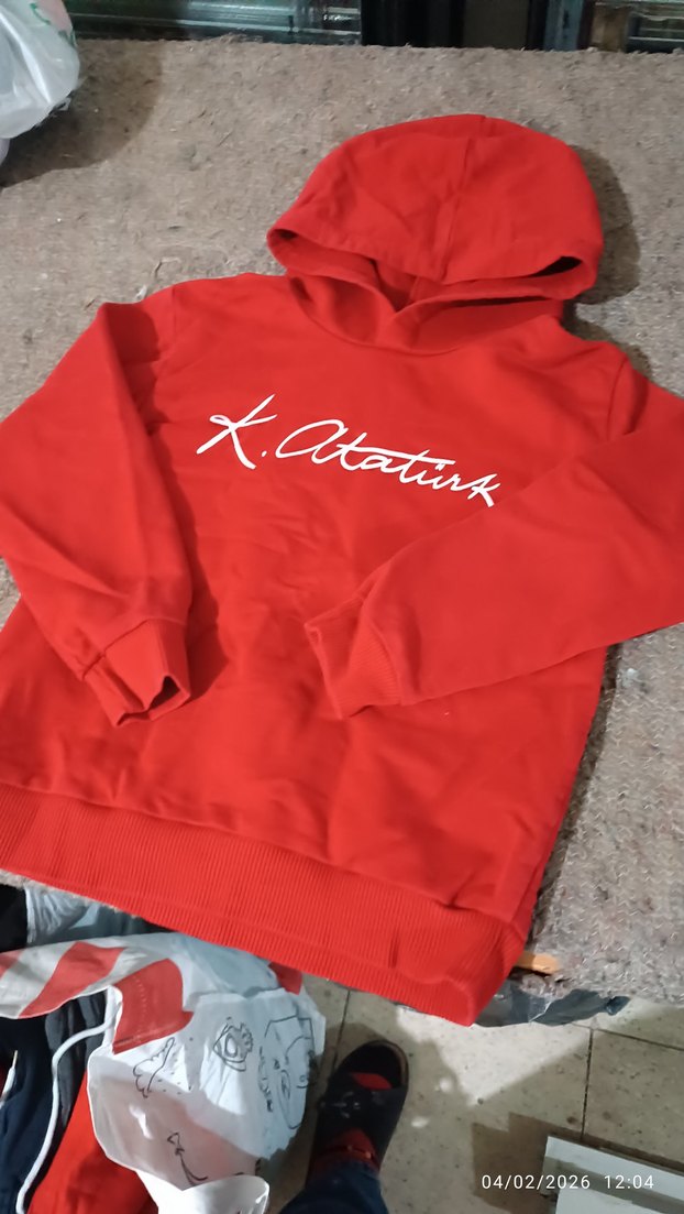 Kırmızı Kapüşonlu Erkek Sweatshirt - Görsel 4