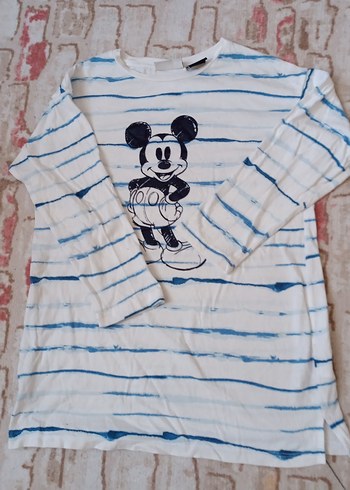 Beyaz Uzun Kollu Mickey Baskılı Kız Tişörtü