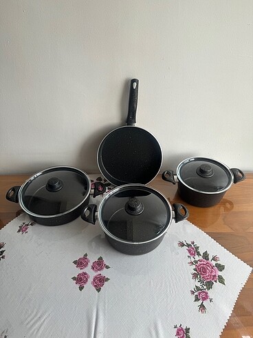  Beden siyah Renk 7 parça granit set