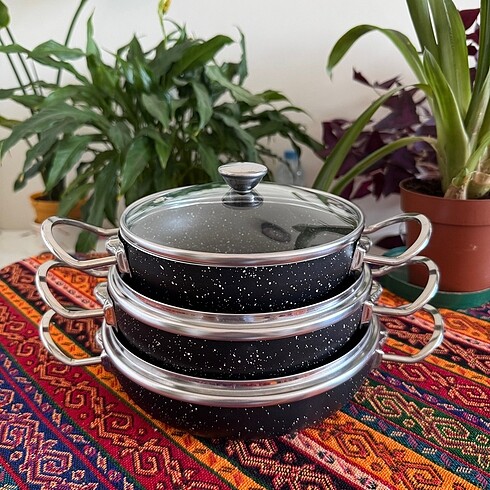  Beden siyah Renk Omlet granit 6 parça set
