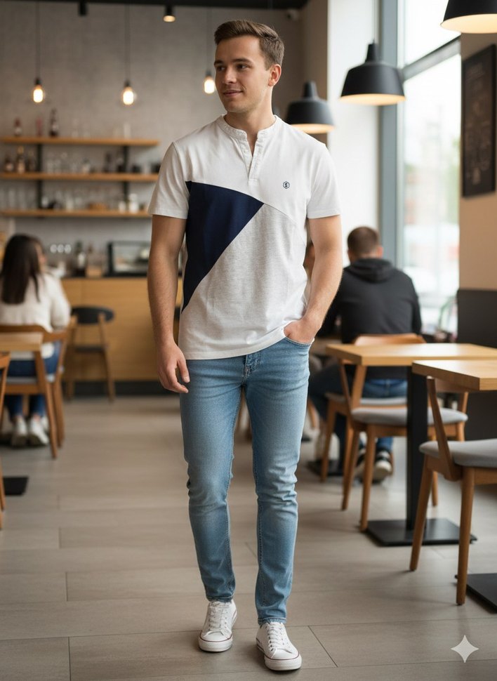 Erkek V Yaka Düğmeli Kısa Kollu Polo Tişört - Görsel 3