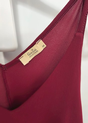 Bordo V Yaka Kadın Kolsuz Bluz - Görsel 3